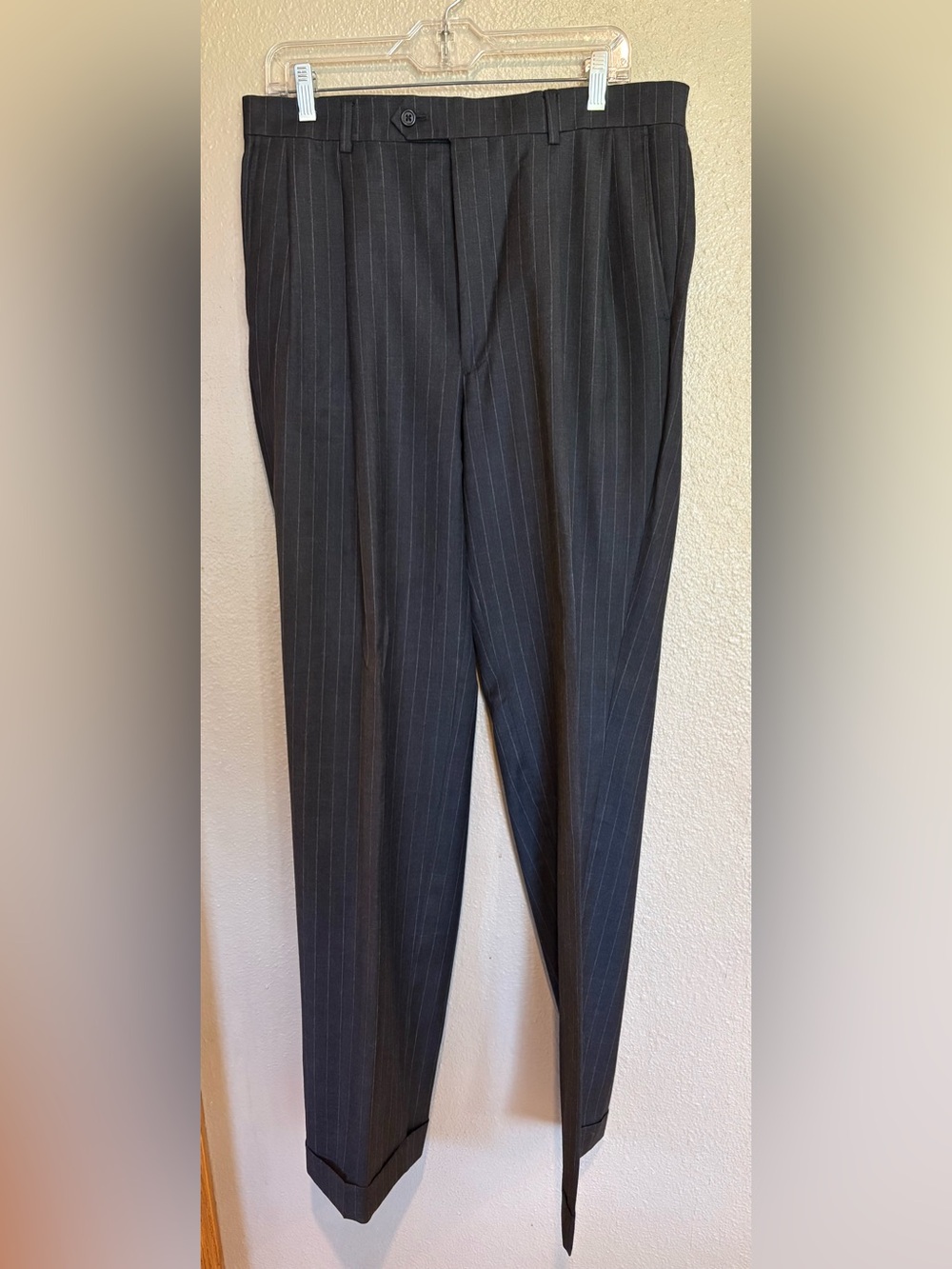 Stafford Black Pinstripe Dress Pants